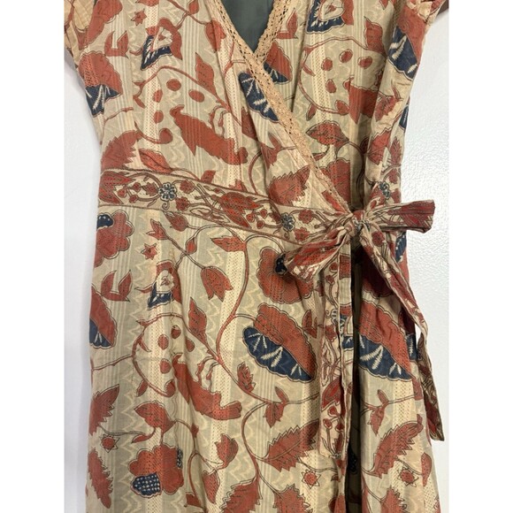 The Territory Ahead Women’s 6 Wrap Dress Leaf Print Short Sleeve Knee Length - Picture 2 of 7